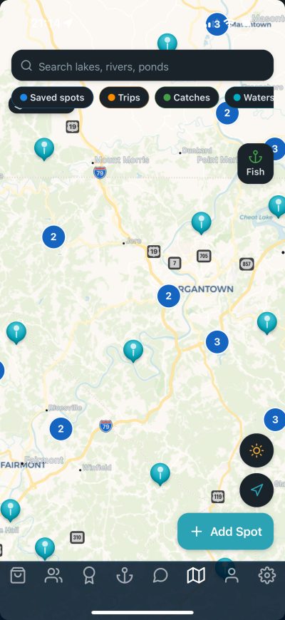 LinkFish GPS fishing map with marked spots